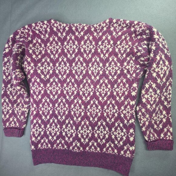 Vintage Woolrich Sweater Womens L Pink Blue Wool Fair Isle Diamond Boatneck 90s - Picture 5 of 8